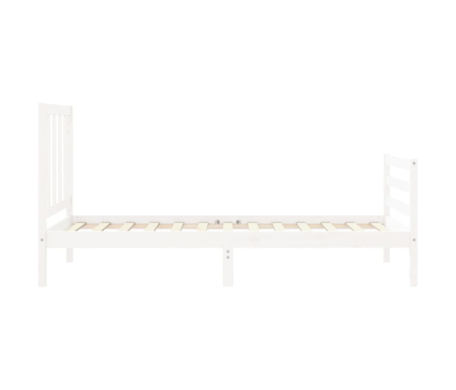 Estructura de cama individual con cabecero madera maciza blanco