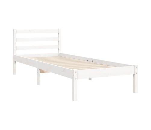 Estructura de cama individual con cabecero madera maciza blanco