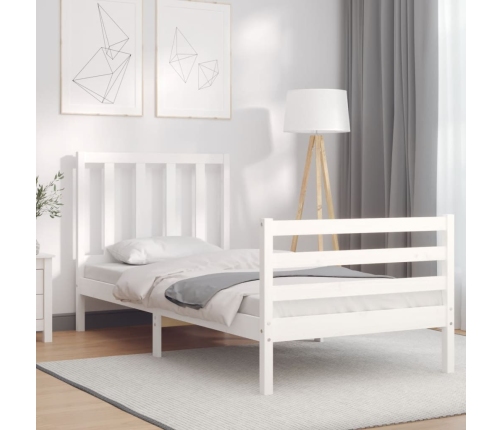 Estructura de cama individual con cabecero madera maciza blanco