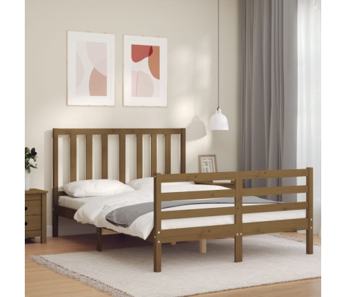 Estructura de cama matrimonio con cabecero madera marrón miel