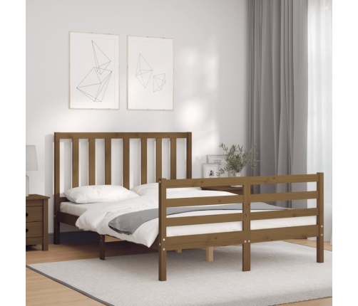 Estructura de cama matrimonio con cabecero madera marrón miel