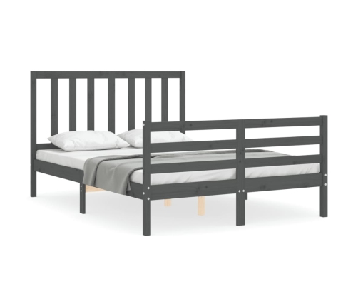 Estructura cama de matrimonio con cabecero madera maciza gris