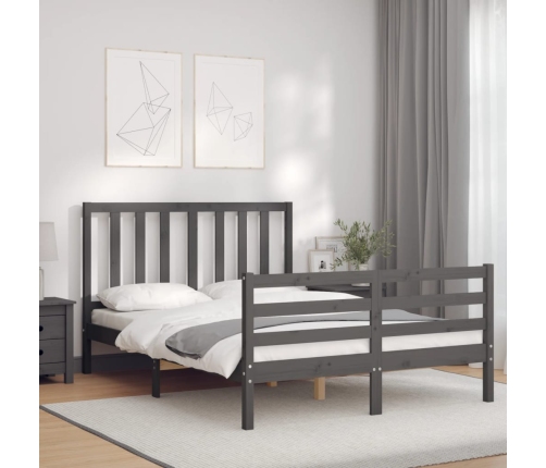 Estructura cama de matrimonio con cabecero madera maciza gris