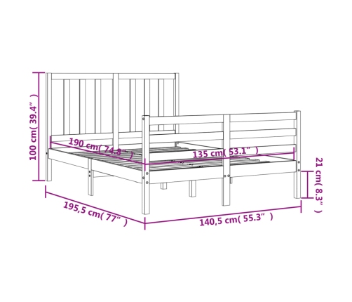 Estructura cama de matrimonio con cabecero madera maciza gris