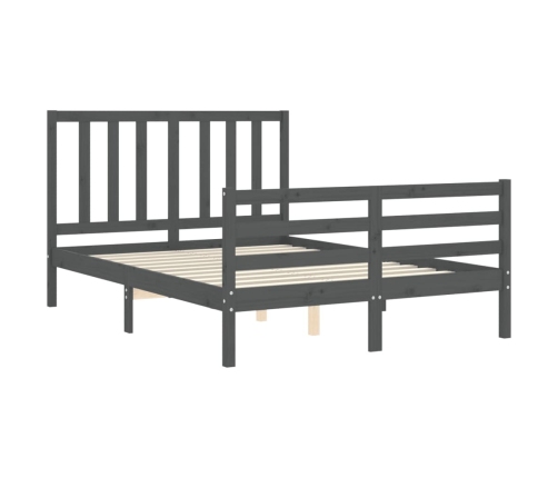 Estructura cama de matrimonio con cabecero madera maciza gris