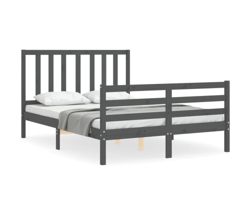 Estructura de cama con cabecero madera maciza gris 140x190 cm