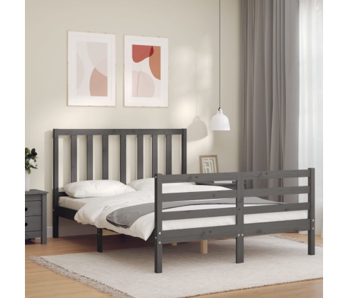 Estructura de cama con cabecero madera maciza gris 140x190 cm