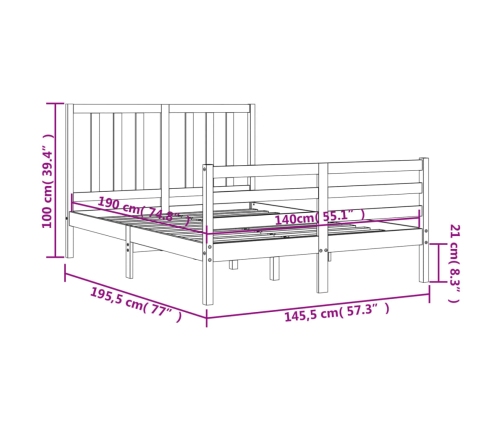 Estructura de cama con cabecero madera maciza gris 140x190 cm