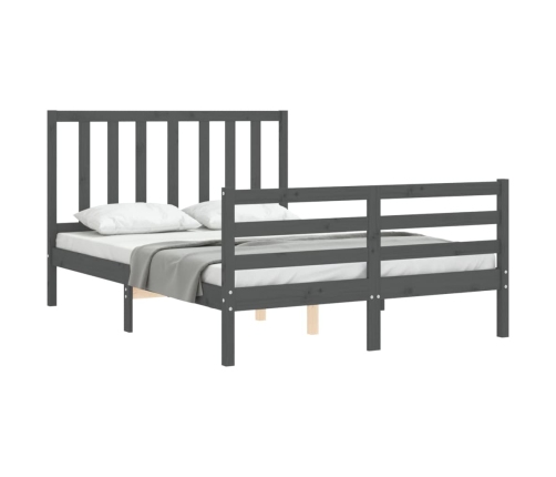 Estructura de cama con cabecero madera maciza gris 140x190 cm