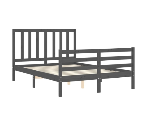 Estructura de cama con cabecero madera maciza gris 140x190 cm