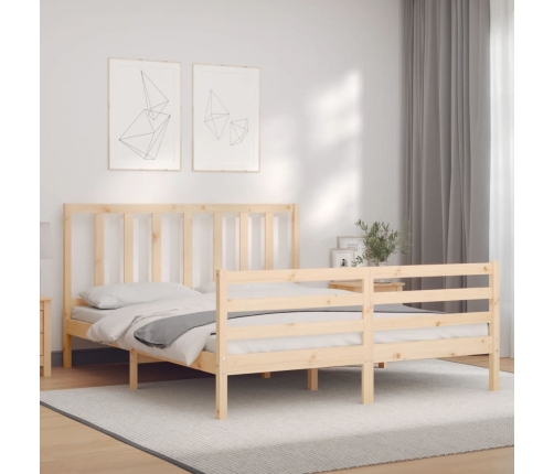 Estructura de cama de matrimonio con cabecero madera maciza