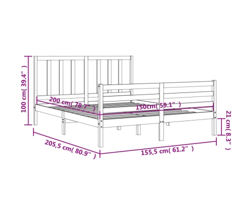 Estructura de cama de matrimonio con cabecero madera maciza