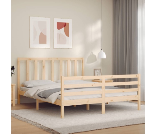 Estructura de cama de matrimonio con cabecero madera maciza