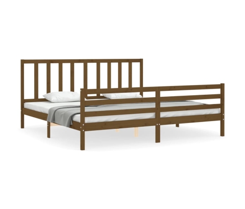 Estructura cama y cabecero madera maciza marrón miel 200x200 cm