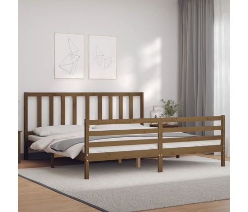 Estructura cama y cabecero madera maciza marrón miel 200x200 cm