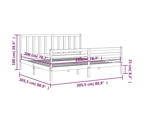 Estructura cama y cabecero madera maciza marrón miel 200x200 cm