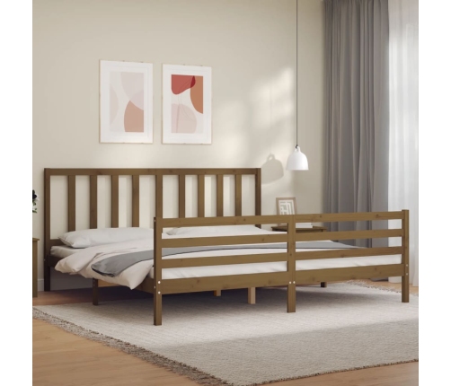 Estructura cama y cabecero madera maciza marrón miel 200x200 cm