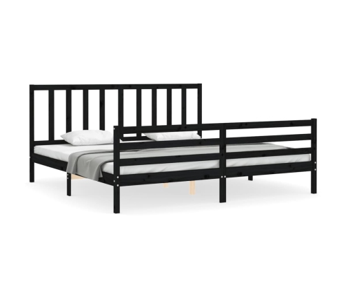 Estructura de cama con cabecero madera maciza negro 200x200 cm