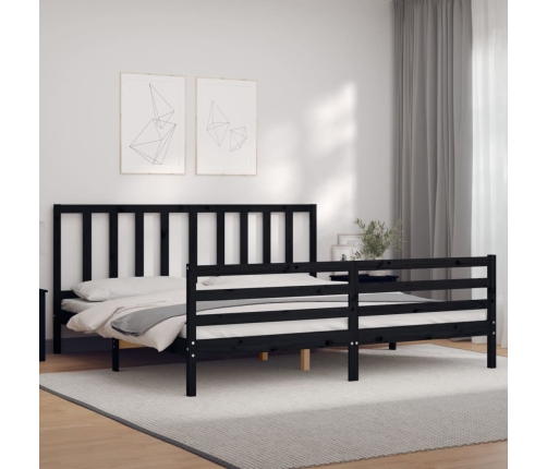 Estructura de cama con cabecero madera maciza negro 200x200 cm