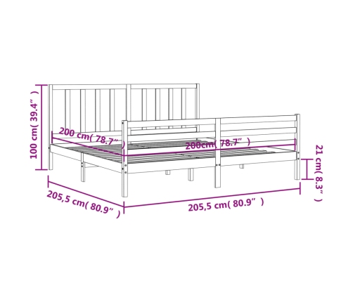 Estructura de cama con cabecero madera maciza negro 200x200 cm