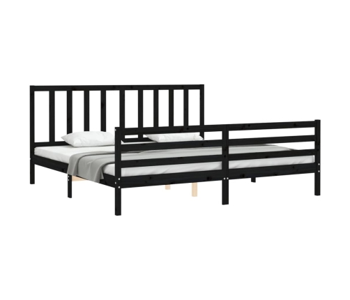 Estructura de cama con cabecero madera maciza negro 200x200 cm