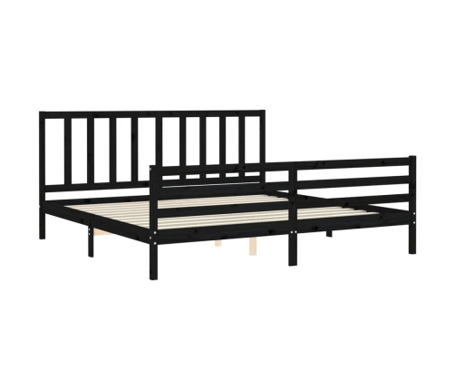 Estructura de cama con cabecero madera maciza negro 200x200 cm