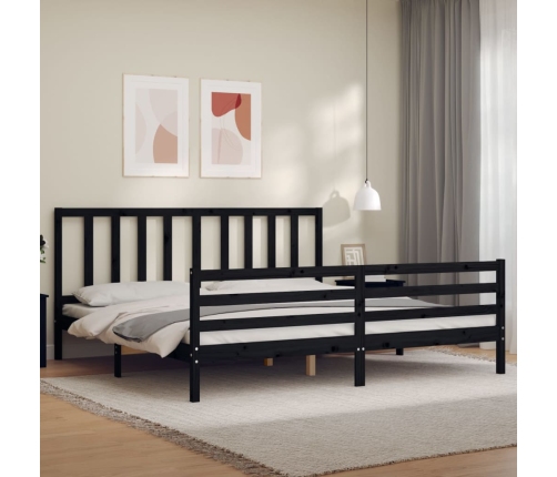 Estructura de cama con cabecero madera maciza negro 200x200 cm