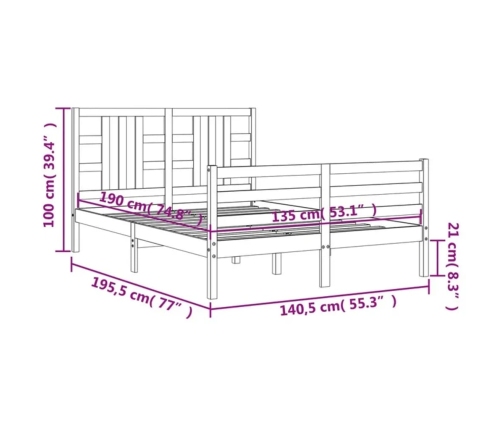 Estructura cama de matrimonio con cabecero madera maciza blanco