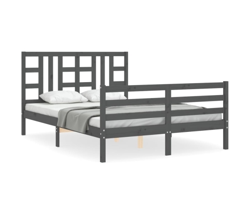 Estructura cama de matrimonio con cabecero madera maciza gris