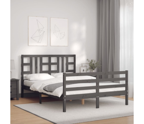 Estructura cama de matrimonio con cabecero madera maciza gris