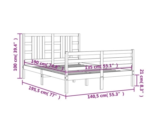 Estructura cama de matrimonio con cabecero madera maciza gris