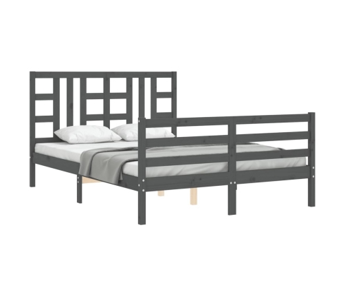 Estructura cama de matrimonio con cabecero madera maciza gris