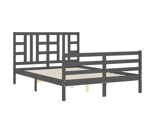 Estructura cama de matrimonio con cabecero madera maciza gris