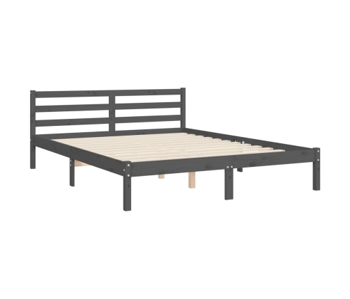 Estructura cama de matrimonio con cabecero madera maciza gris