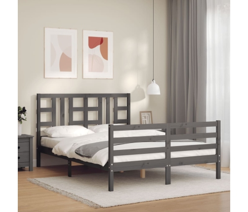 Estructura cama de matrimonio con cabecero madera maciza gris