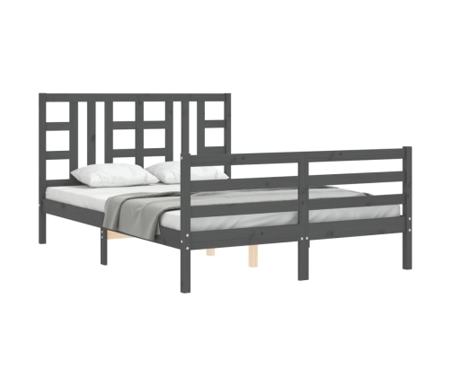 Estructura de cama con cabecero madera maciza gris 140x190 cm