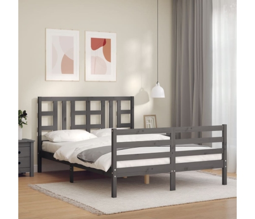 Estructura de cama con cabecero madera maciza gris 140x190 cm