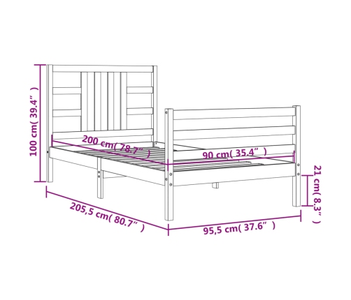 Estructura de cama sin colchón madera maciza de pino 90x200 cm