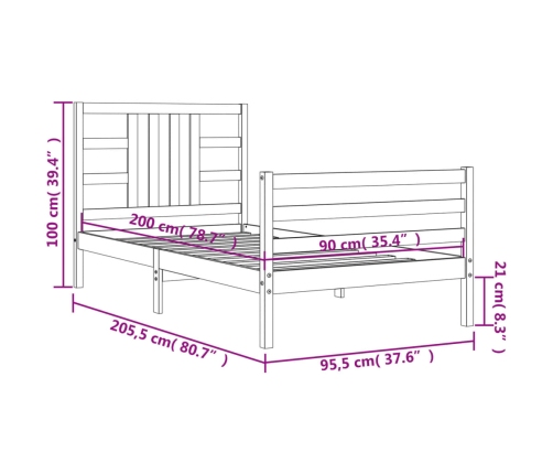 Estructura de cama sin colchón madera de pino blanca 90x200 cm