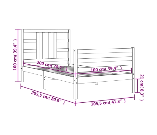 Estructura de cama sin colchón madera maciza de pino 100x200 cm