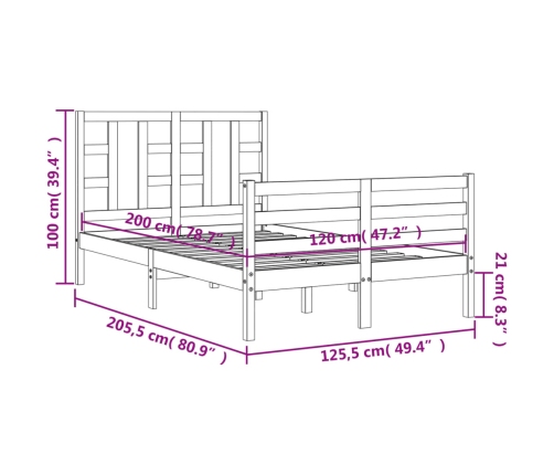 Estructura de cama con cabecero madera maciza blanco 120x200 cm