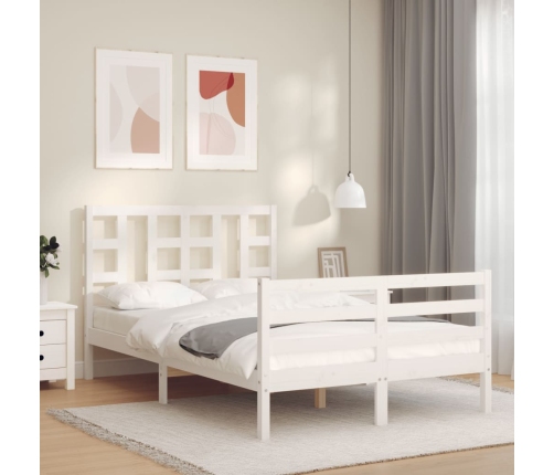 Estructura de cama con cabecero madera maciza blanco 120x200 cm