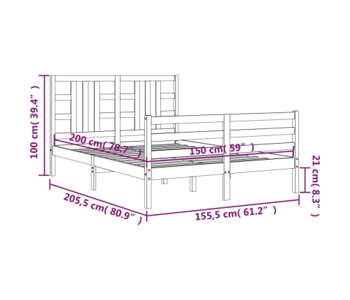 Estructura de cama matrimonio con cabecero madera maciza blanco