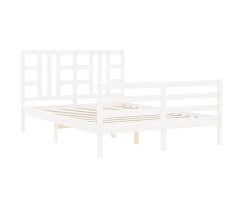 Estructura de cama matrimonio con cabecero madera maciza blanco