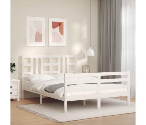 Estructura de cama matrimonio con cabecero madera maciza blanco