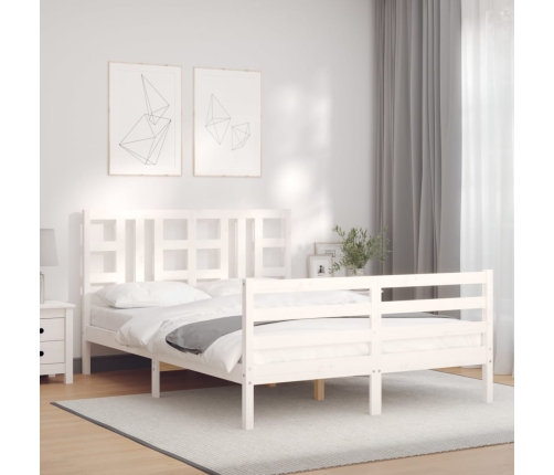 Estructura de cama con cabecero madera maciza blanco 160x200 cm