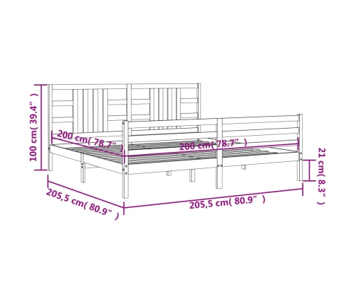 Estructura de cama con cabecero madera maciza 200x200 cm