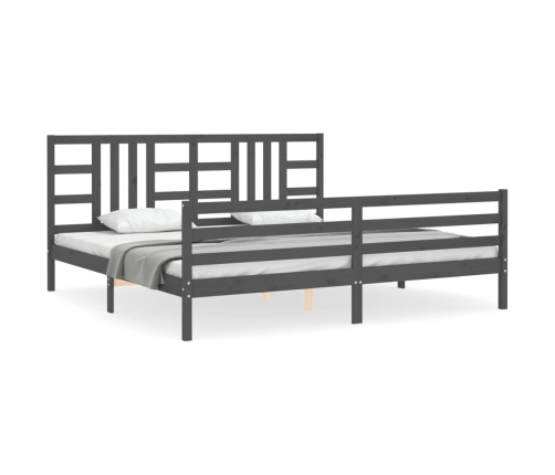 Estructura de cama con cabecero madera maciza gris 200x200 cm