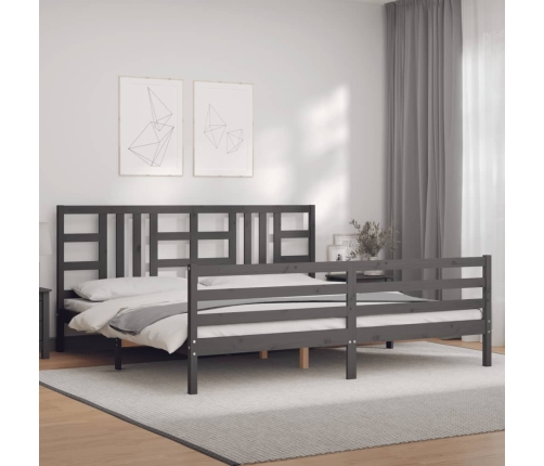 Estructura de cama con cabecero madera maciza gris 200x200 cm