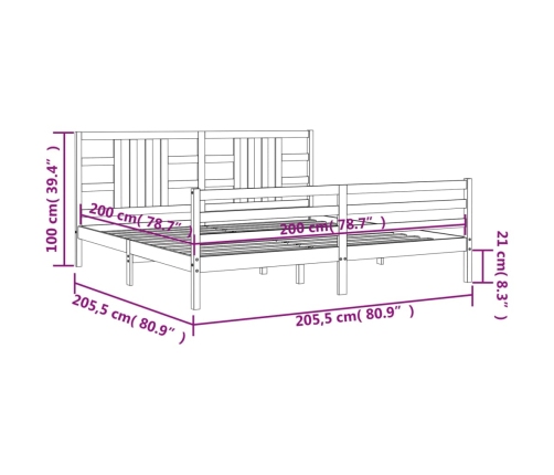 Estructura de cama con cabecero madera maciza gris 200x200 cm